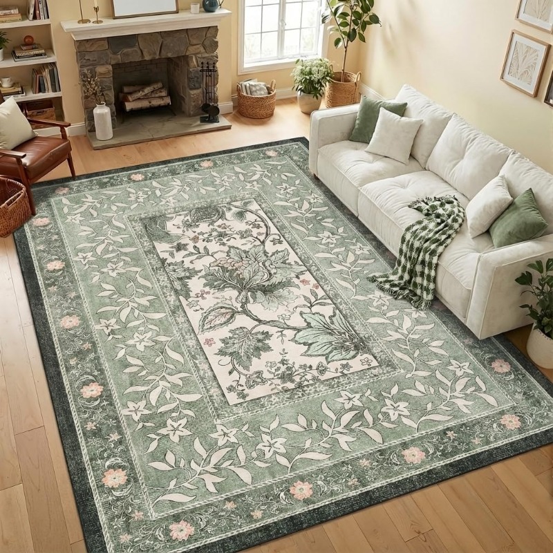 Commercial Printing Online - Alfombra Retro con Estampado de Plantas